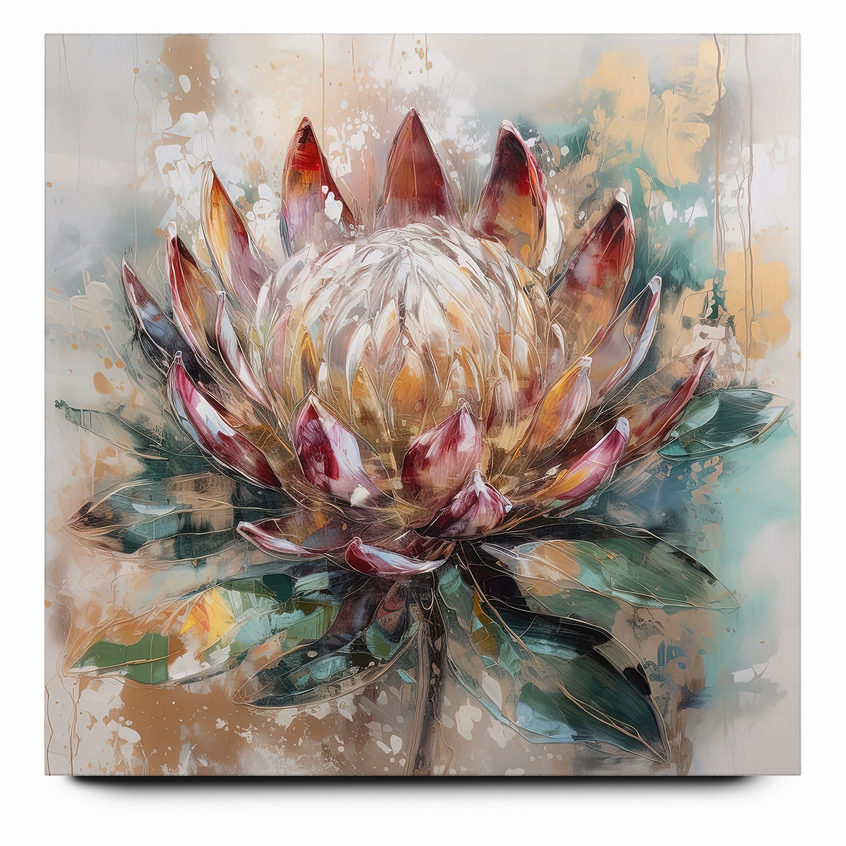 Vibrant Protea Bloom Canvas - Colorful Abstract Floral Wall Art