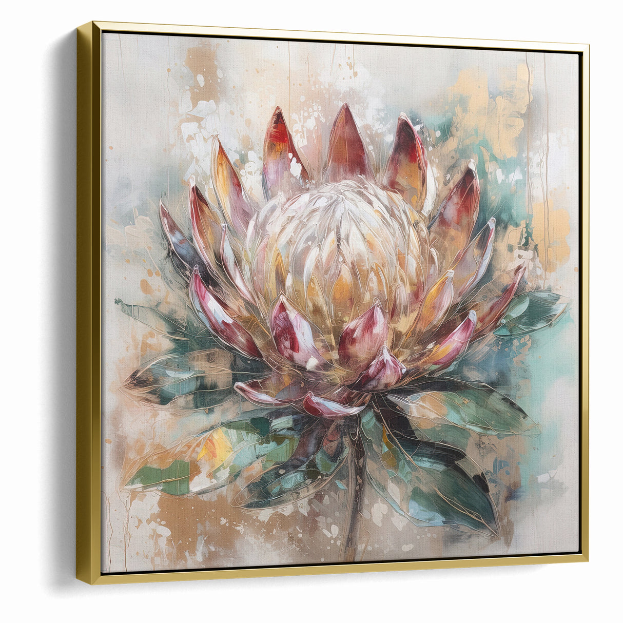 Vibrant Protea Bloom Canvas - Colorful Abstract Floral Wall Art