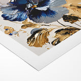 Modern Floral Abstract Canvas - Elegant Blue and Gold Flower Wall Art