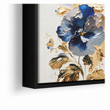 Modern Floral Abstract Canvas - Elegant Blue and Gold Flower Wall Art