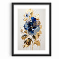 Modern Floral Abstract Canvas - Elegant Blue and Gold Flower Wall Art