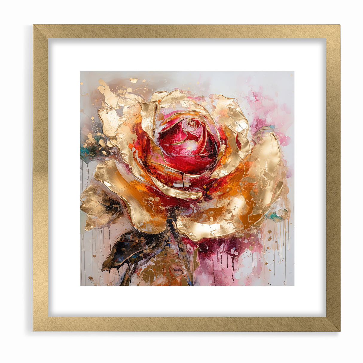 Vibrant Red and Gold Rose Canvas - Modern Abstract Floral Wall Art