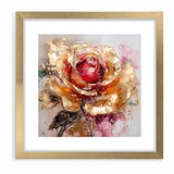 Vibrant Red and Gold Rose Canvas - Modern Abstract Floral Wall Art