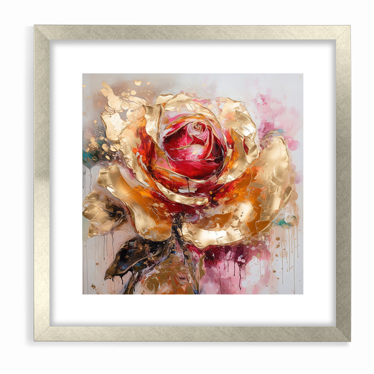 Vibrant Red and Gold Rose Canvas - Modern Abstract Floral Wall Art
