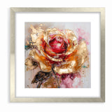 Vibrant Red and Gold Rose Canvas - Modern Abstract Floral Wall Art