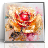 Vibrant Red and Gold Rose Canvas - Modern Abstract Floral Wall Art