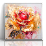 Vibrant Red and Gold Rose Canvas - Modern Abstract Floral Wall Art