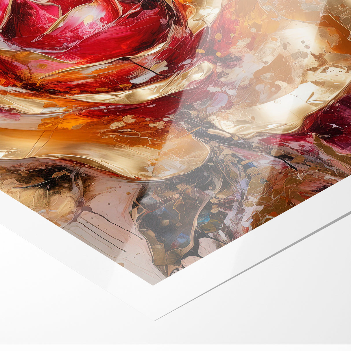 Vibrant Red and Gold Rose Canvas - Modern Abstract Floral Wall Art