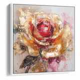 Vibrant Red and Gold Rose Canvas - Modern Abstract Floral Wall Art
