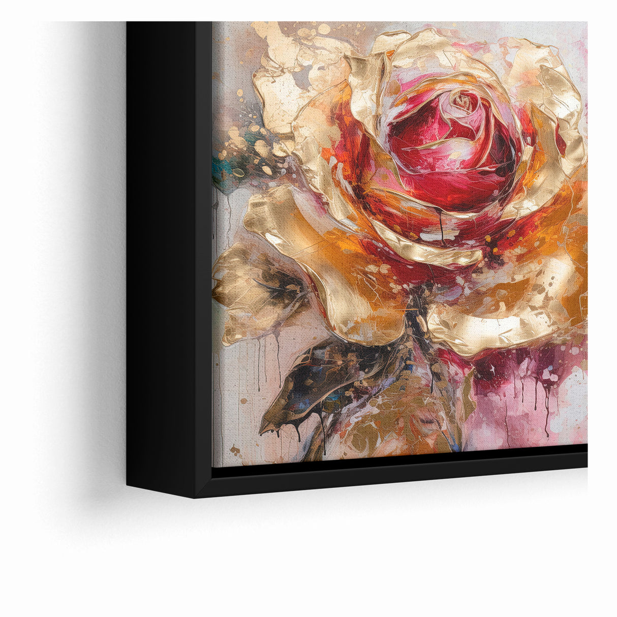 Vibrant Red and Gold Rose Canvas - Modern Abstract Floral Wall Art