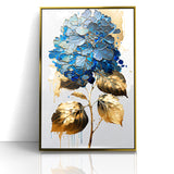 Modern Floral Abstract Wall Art - Blue & Gold Botanical Canvas