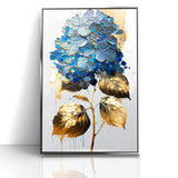 Modern Floral Abstract Wall Art - Blue & Gold Botanical Canvas