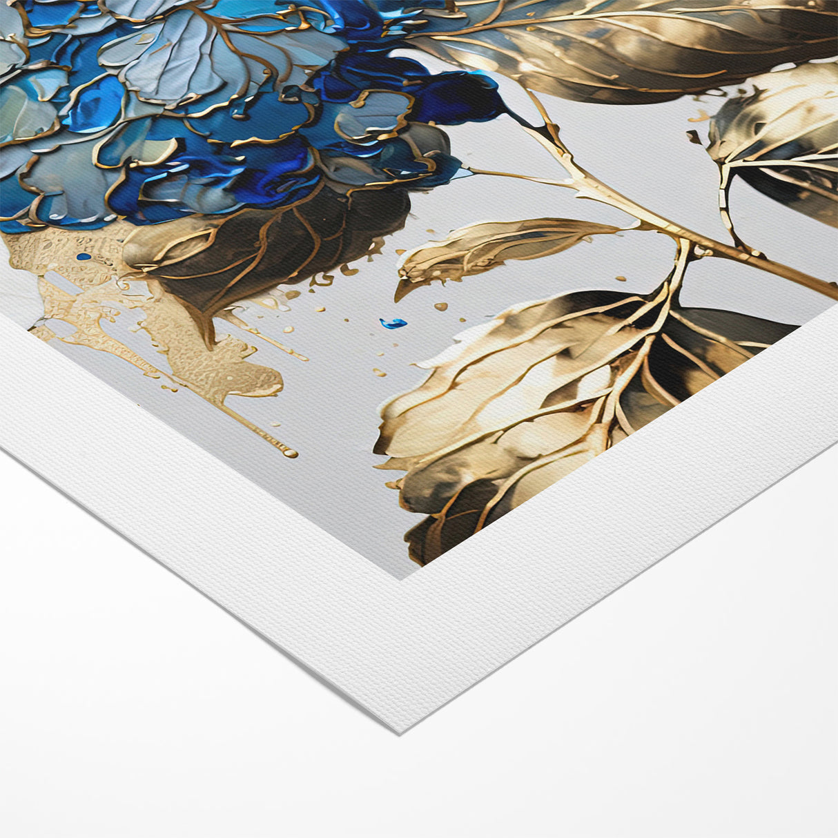 Modern Floral Abstract Wall Art - Blue & Gold Botanical Canvas