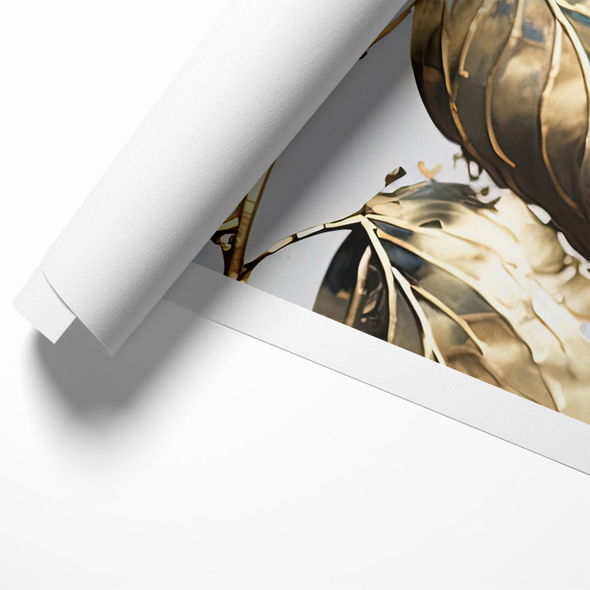 Modern Floral Abstract Wall Art - Blue & Gold Botanical Canvas