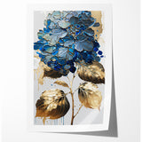 Modern Floral Abstract Wall Art - Blue & Gold Botanical Canvas