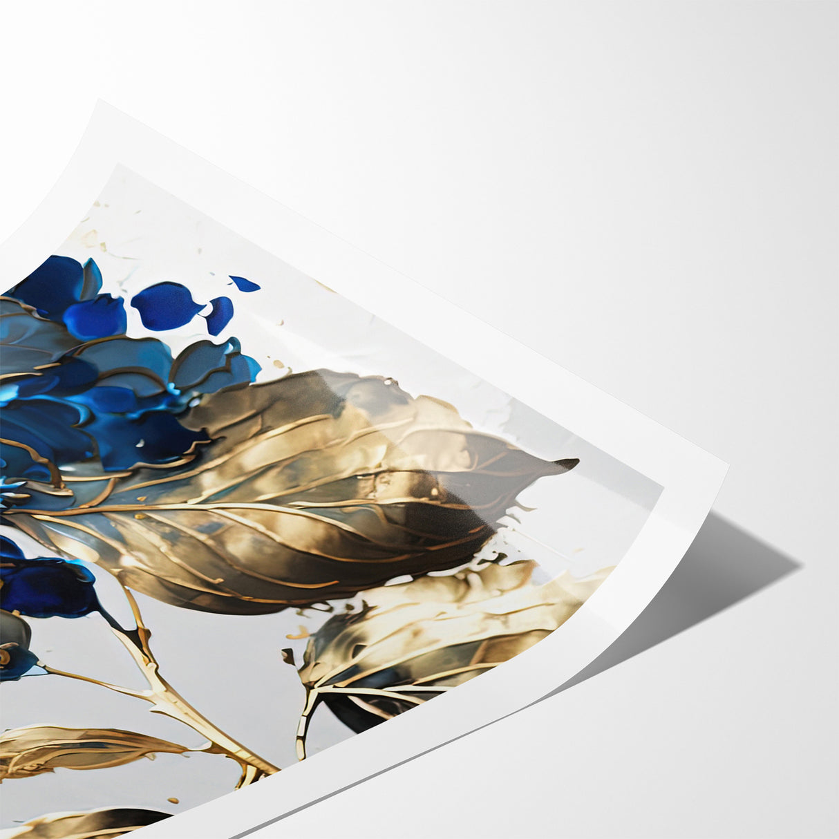 Modern Floral Abstract Wall Art - Blue & Gold Botanical Canvas