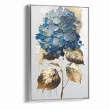 Modern Floral Abstract Wall Art - Blue & Gold Botanical Canvas