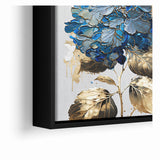 Modern Floral Abstract Wall Art - Blue & Gold Botanical Canvas