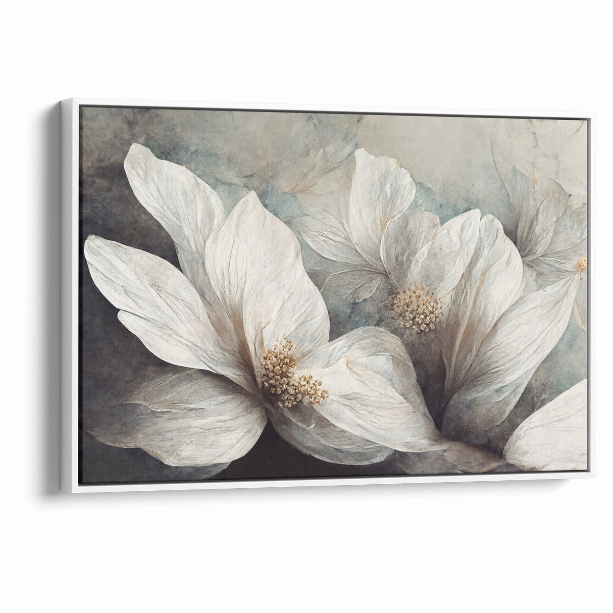 Elegant White Blossoms Abstract Floral Canvas | Modern Wall Art