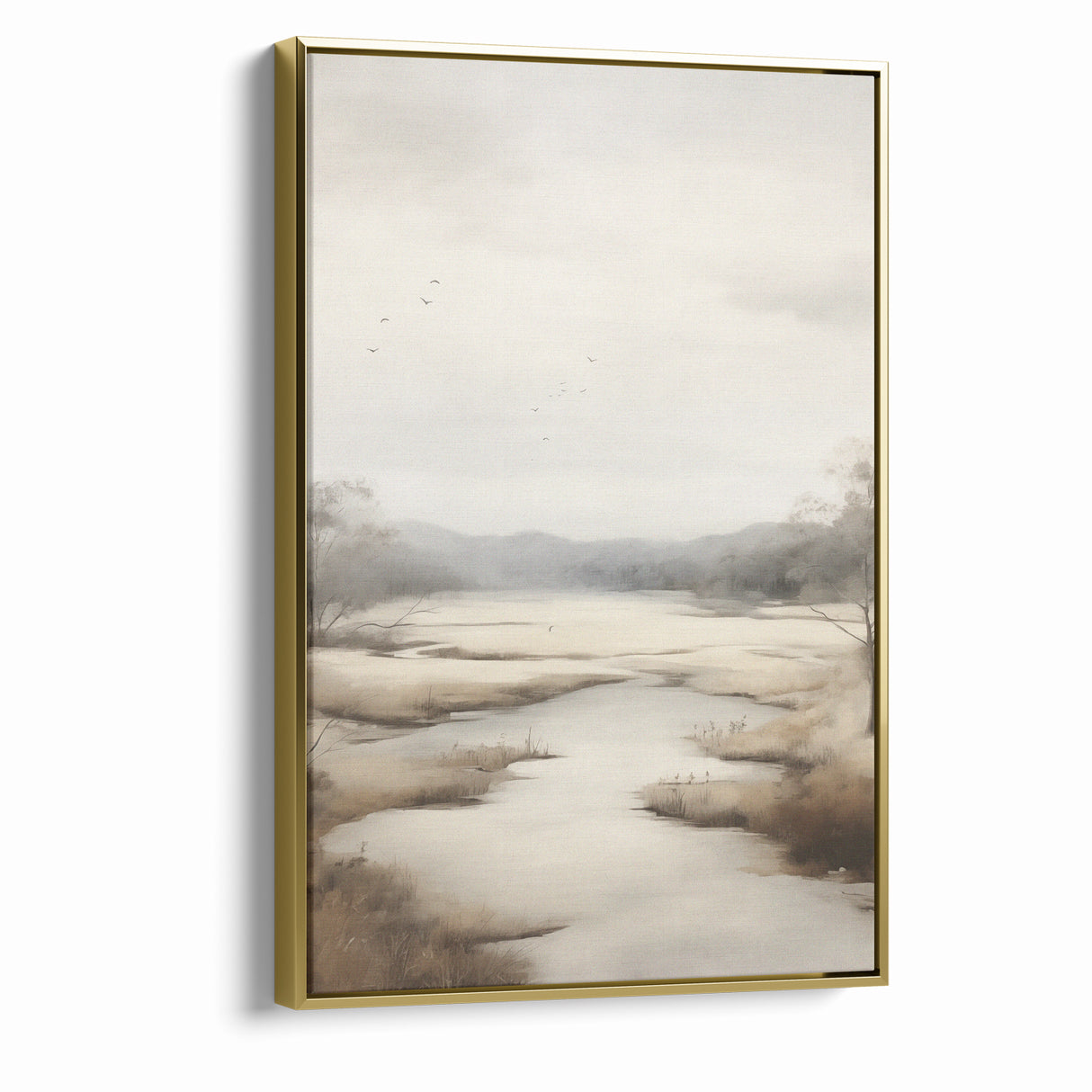 Modern Landscape Abstract: Serene Lake Scene on Canvas