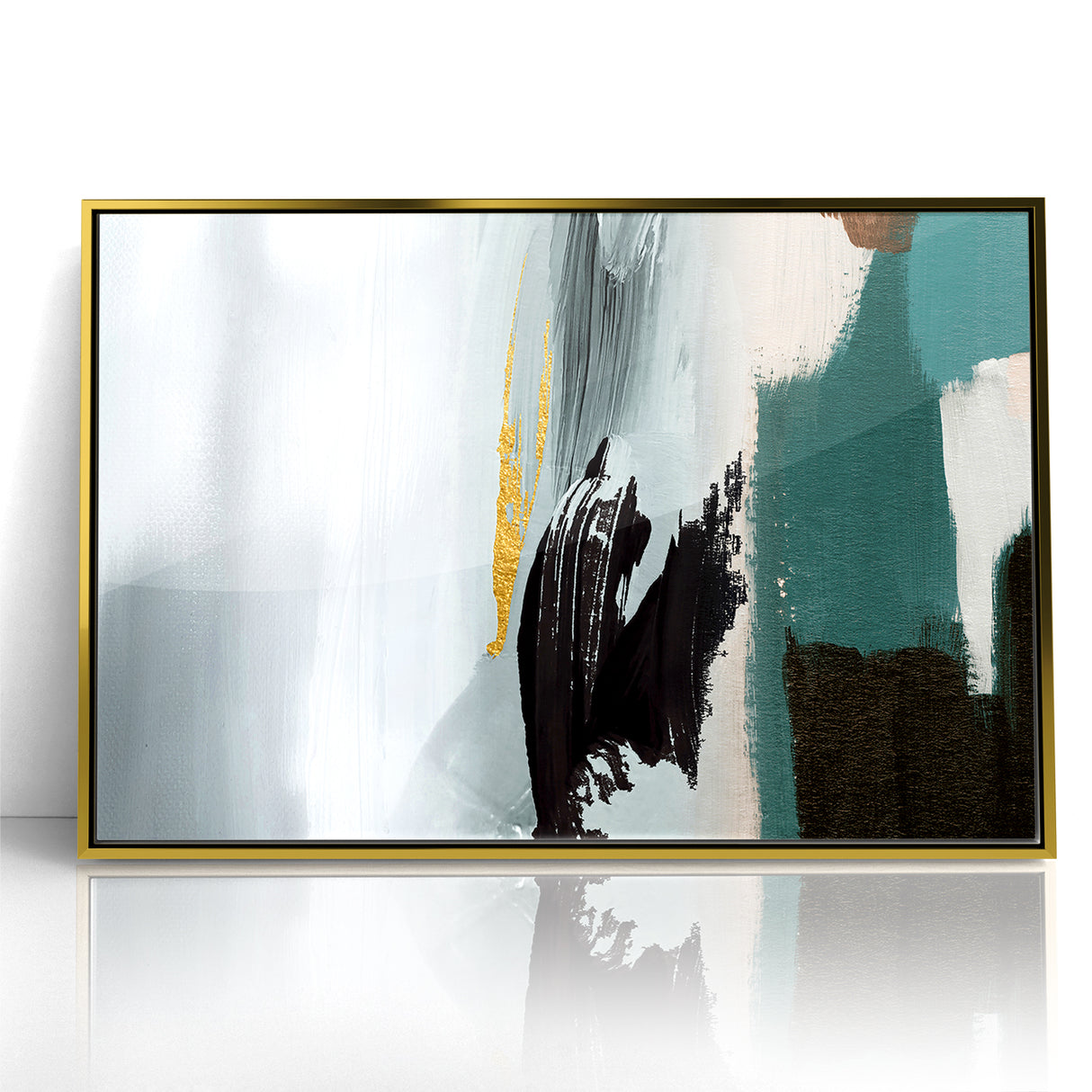 Modern Minimalist Strokes | Black, White & Teal Canvas Art