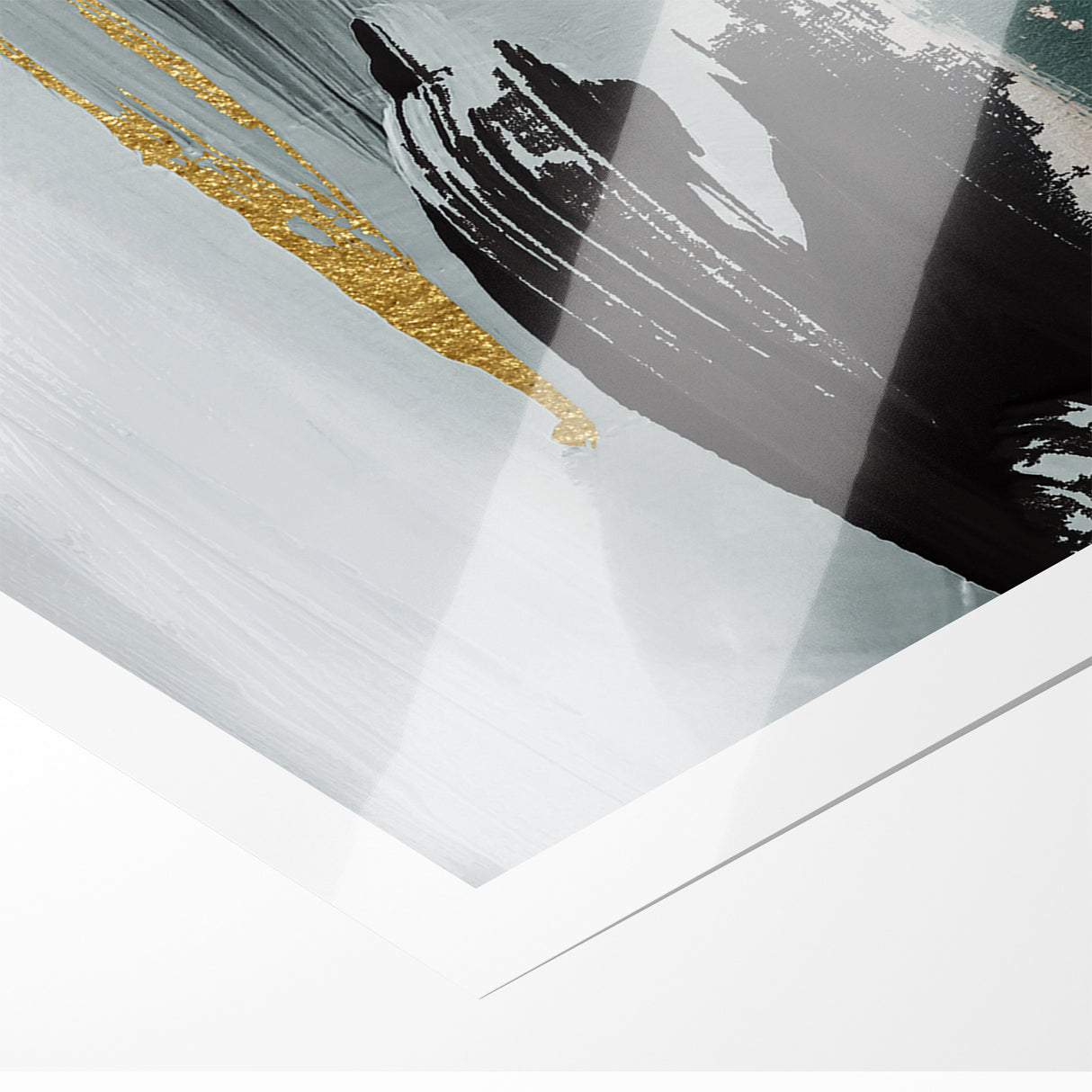 Modern Minimalist Strokes | Black, White & Teal Canvas Art