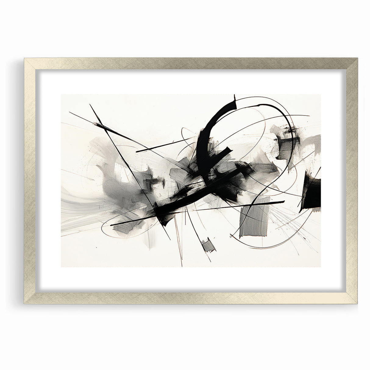 Modern Black and White Abstract Canvas - Dynamic Monochrome Art