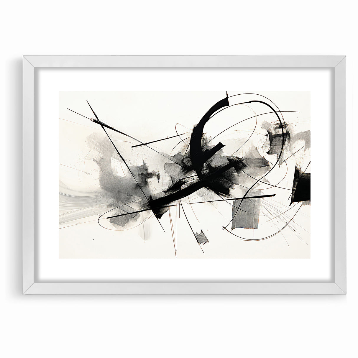 Modern Black and White Abstract Canvas - Dynamic Monochrome Art