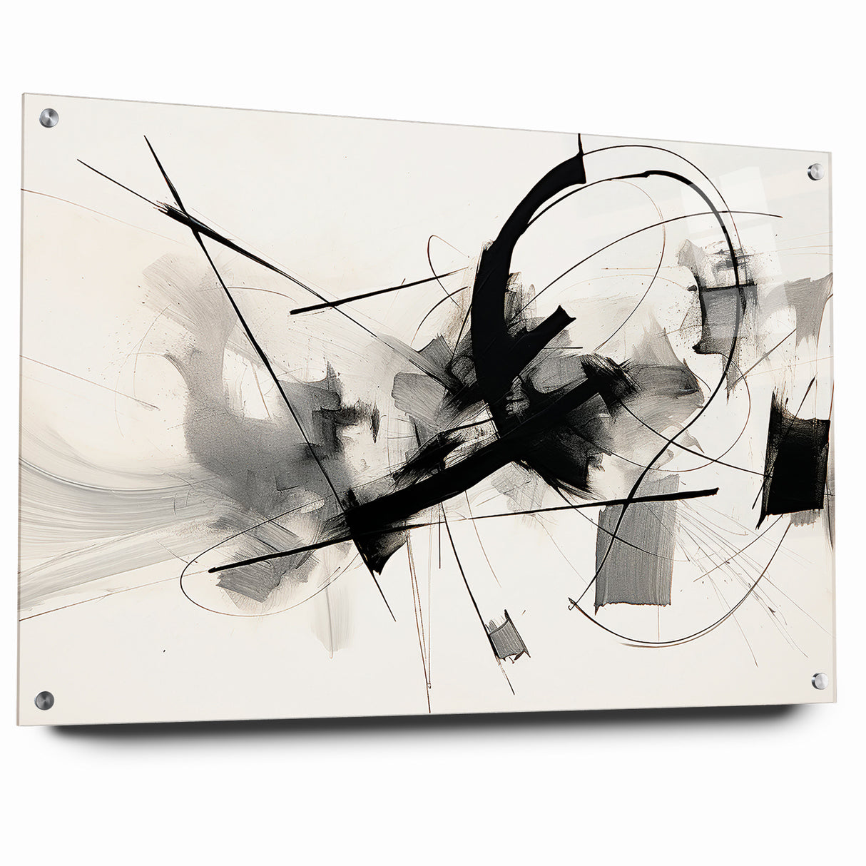 Modern Black and White Abstract Canvas - Dynamic Monochrome Art