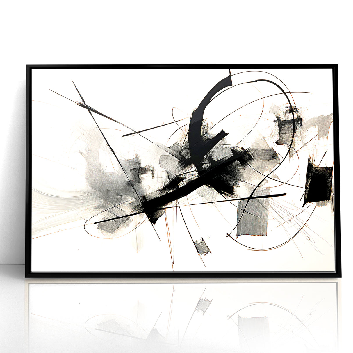 Modern Black and White Abstract Canvas - Dynamic Monochrome Art