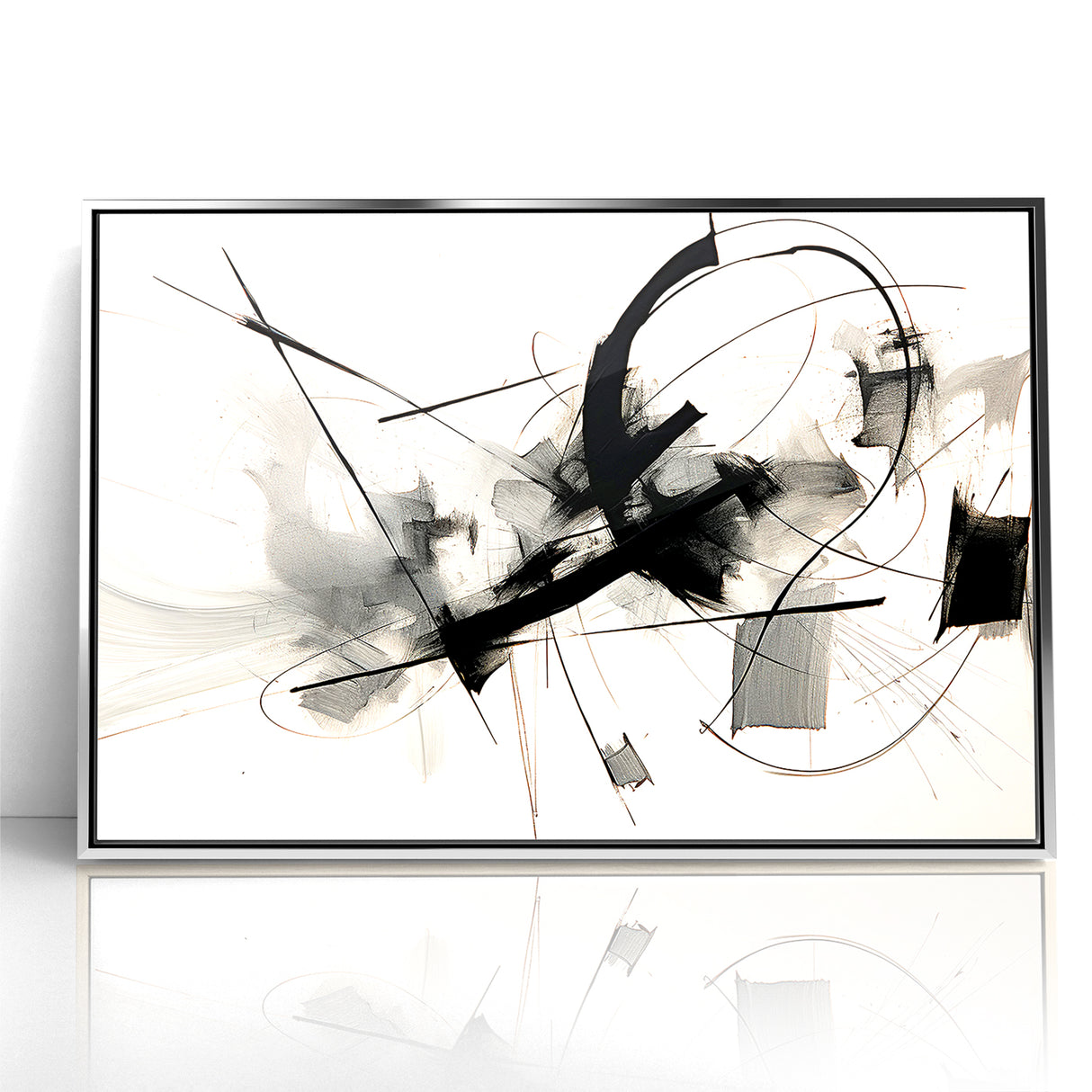 Modern Black and White Abstract Canvas - Dynamic Monochrome Art