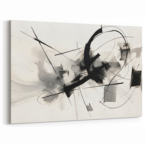 Modern Black and White Abstract Canvas - Dynamic Monochrome Art