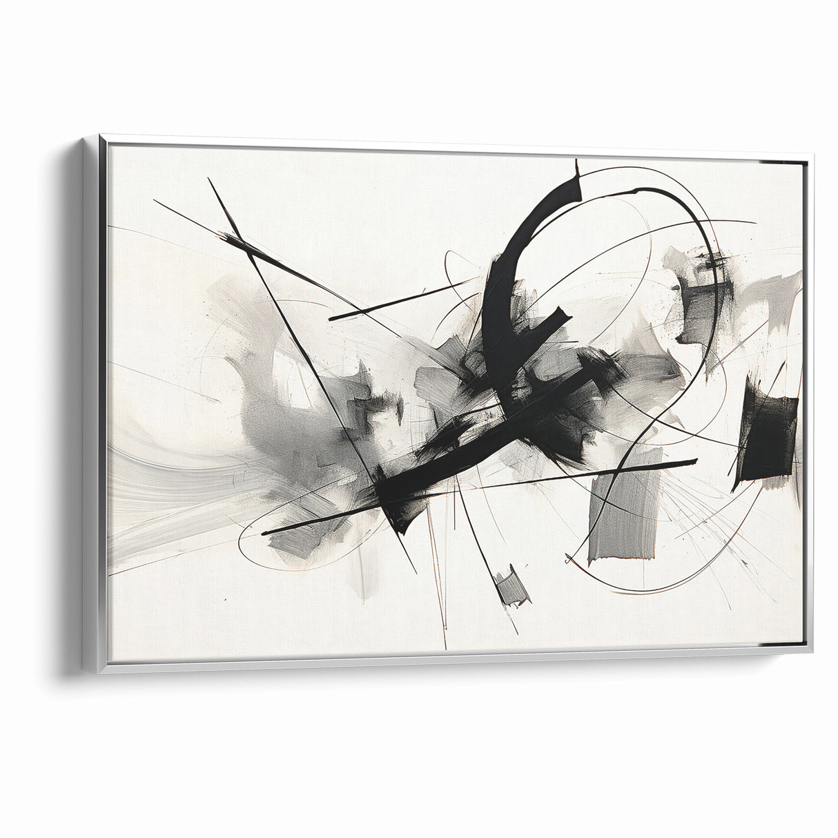 Modern Black and White Abstract Canvas - Dynamic Monochrome Art