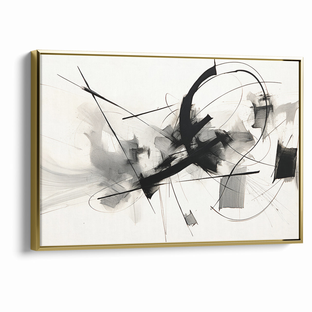 Modern Black and White Abstract Canvas - Dynamic Monochrome Art