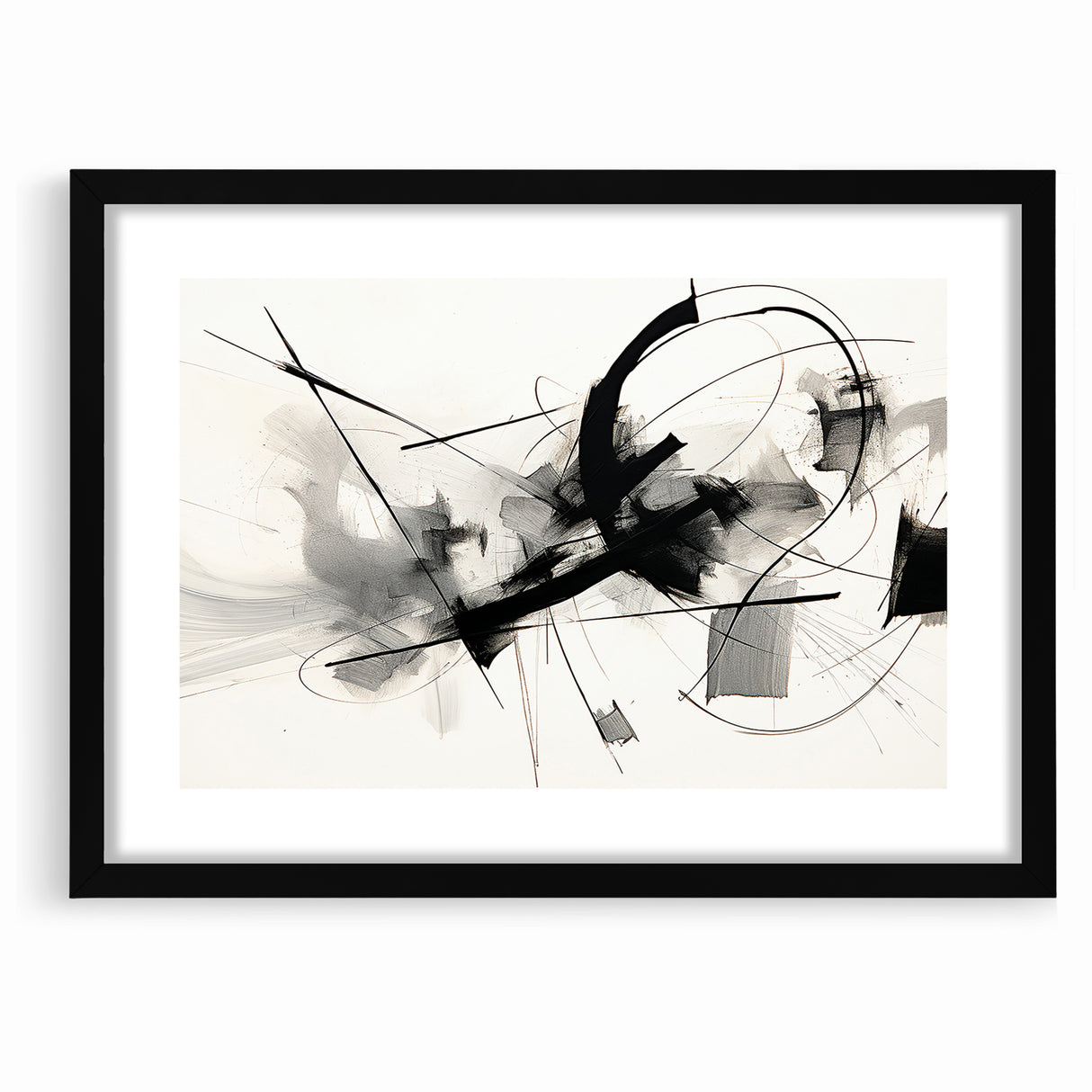 Modern Black and White Abstract Canvas - Dynamic Monochrome Art