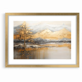 Golden Tree and Mountains Modern Landscape Abstract Wall Art