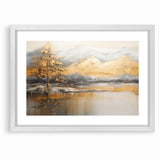 Golden Tree and Mountains Modern Landscape Abstract Wall Art