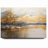 Golden Tree and Mountains Modern Landscape Abstract Wall Art