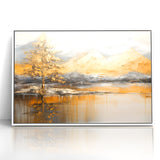 Golden Tree and Mountains Modern Landscape Abstract Wall Art