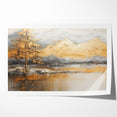 Golden Tree and Mountains Modern Landscape Abstract Wall Art