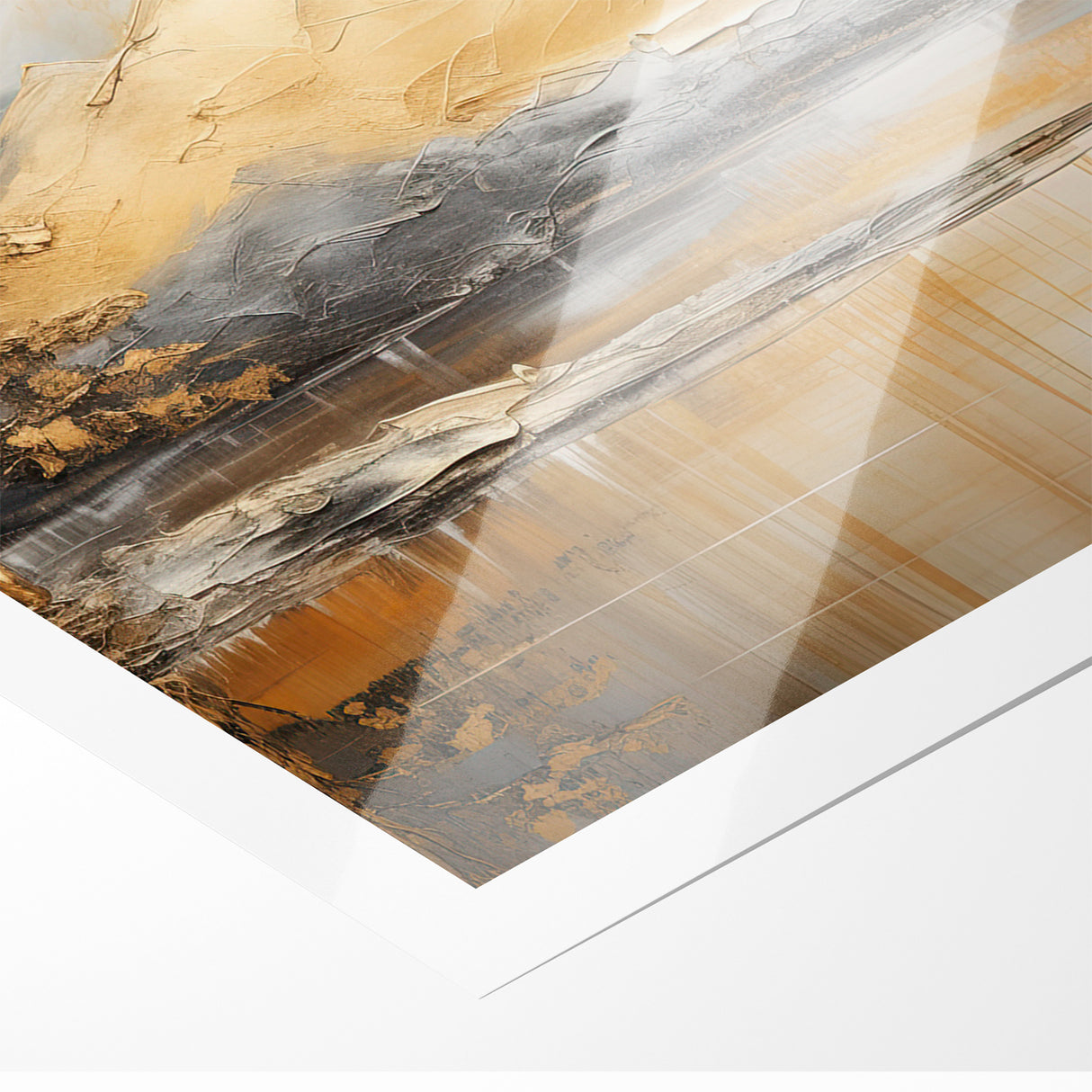 Golden Tree and Mountains Modern Landscape Abstract Wall Art