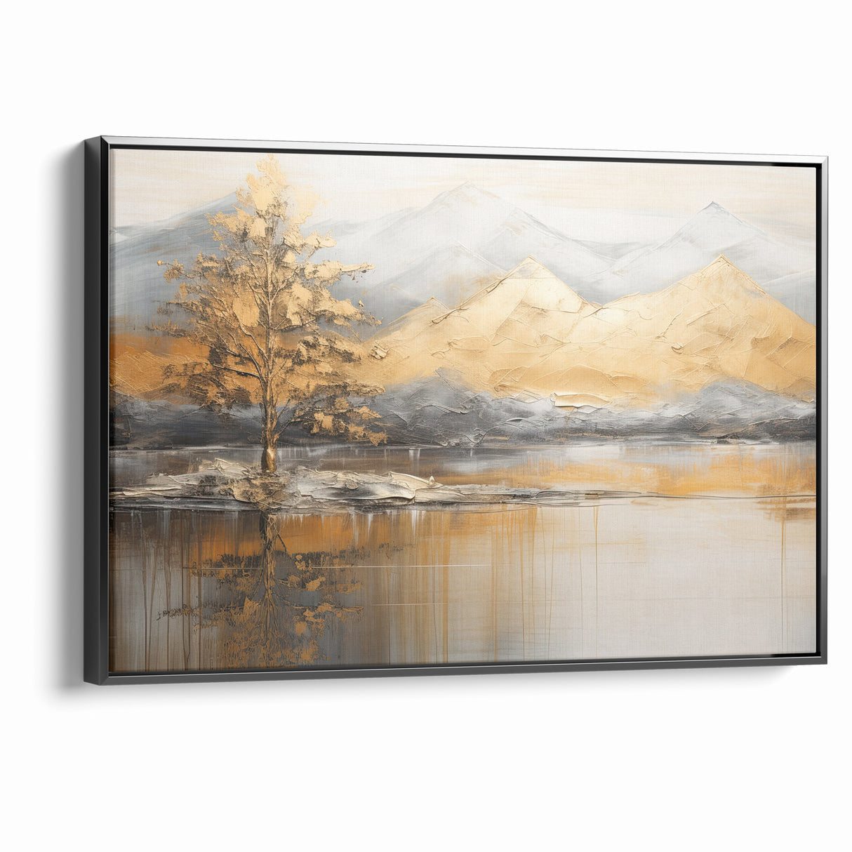 Golden Tree and Mountains Modern Landscape Abstract Wall Art