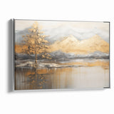 Golden Tree and Mountains Modern Landscape Abstract Wall Art