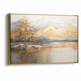 Golden Tree and Mountains Modern Landscape Abstract Wall Art