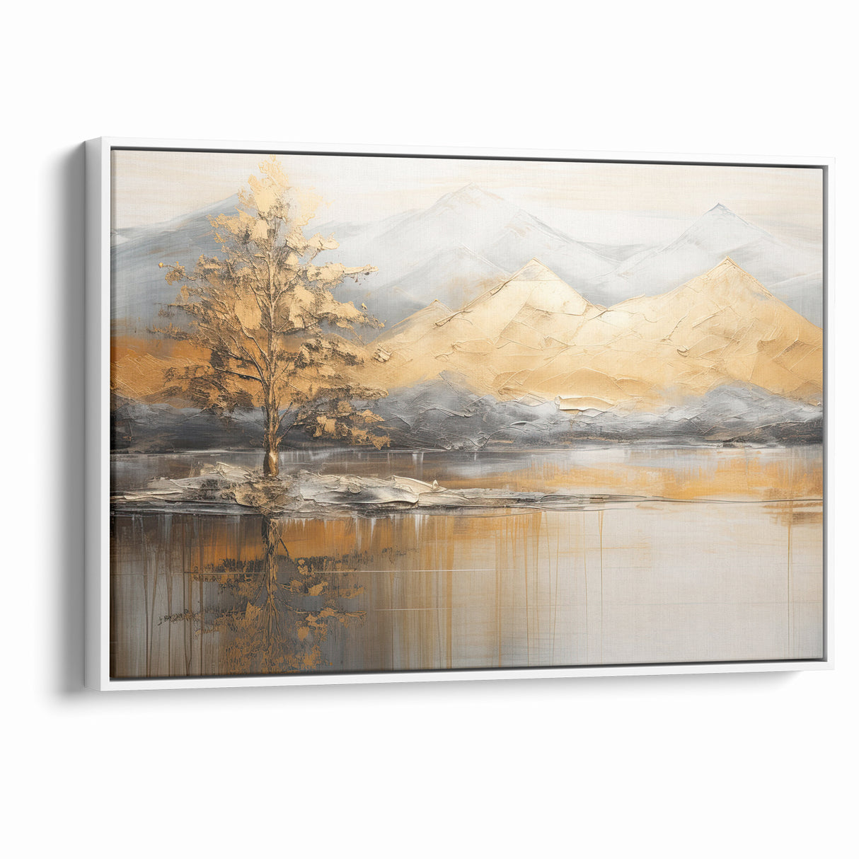 Golden Tree and Mountains Modern Landscape Abstract Wall Art