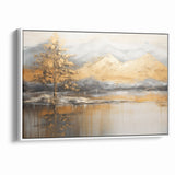 Golden Tree and Mountains Modern Landscape Abstract Wall Art