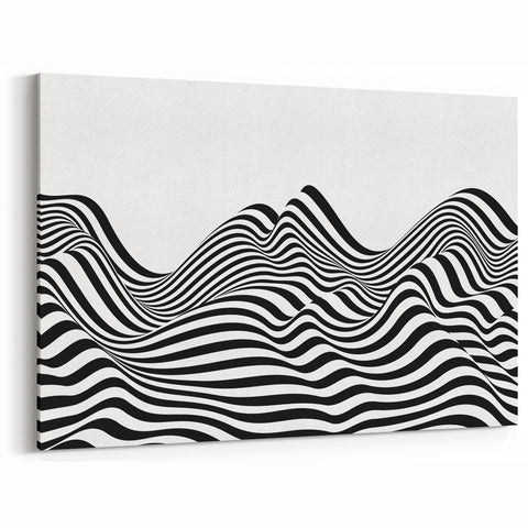 Modern Black and White Abstract Art | Wavy Monochrome Canvas Design