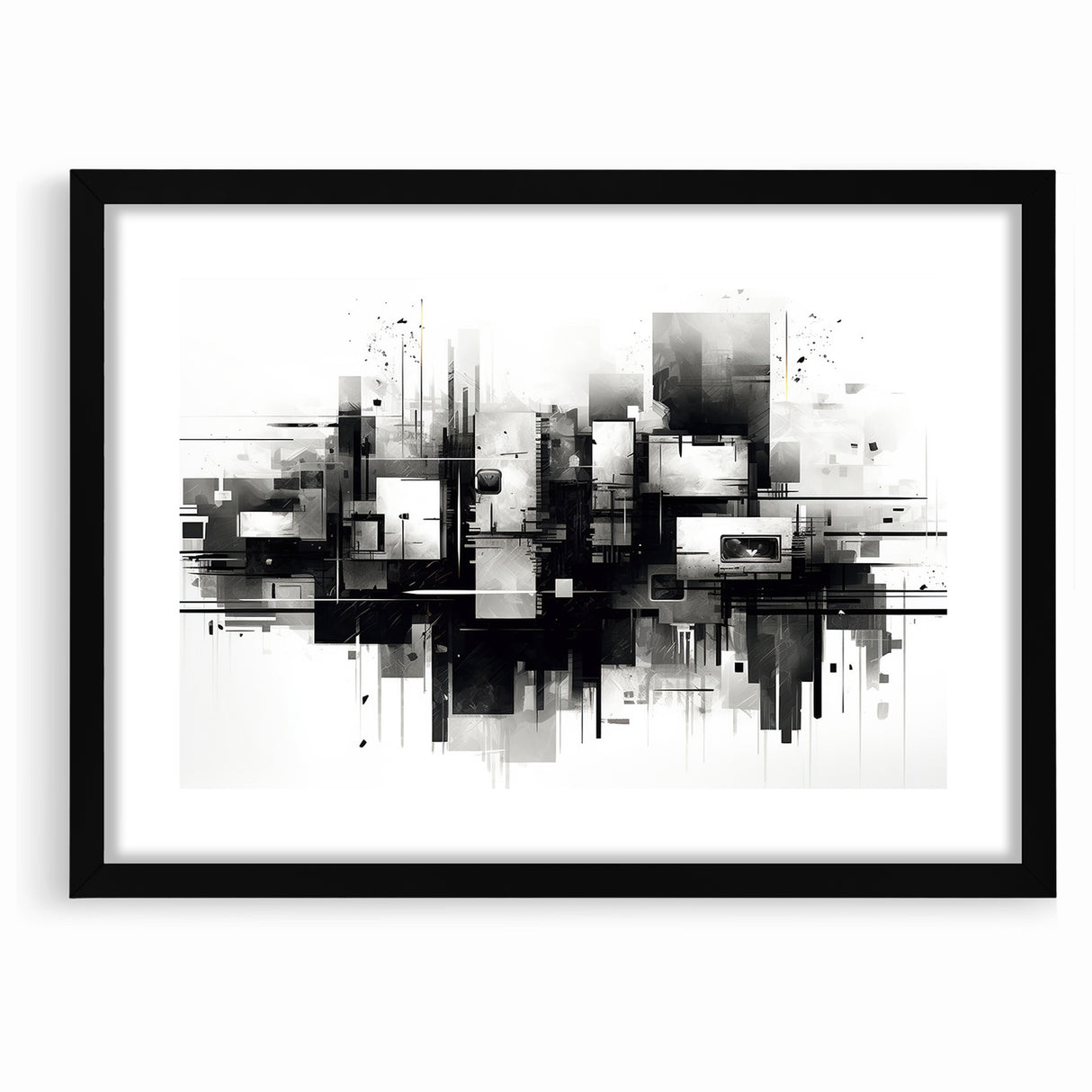 Geometric Black and White Abstract Art | Modern Monochrome Canvas