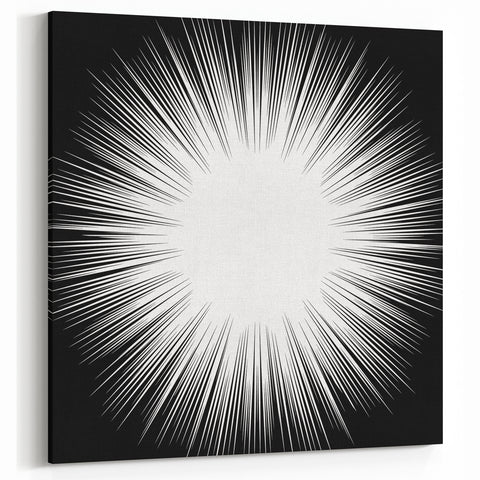Radiant Black and White Abstract Art | Burst Monochrome Canvas Design
