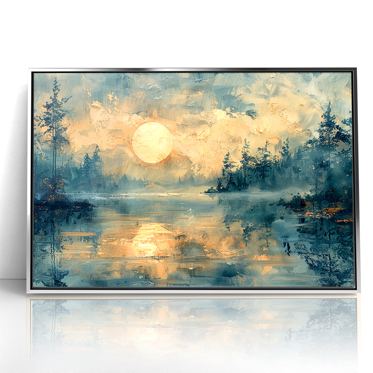 Abstract Nature Prints - Moonlit Lake Tranquility Wall Art